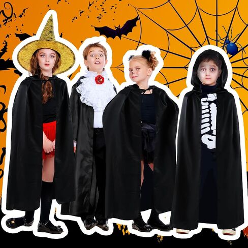 Panitay 20 Pcs Halloween Party Kids Hooded Cloak Cape Cosplay Costumes Black Cloak Witch Cosplay Cape Robe for Boys Girls Children Ages 5 to 10 in Saudi Arabia