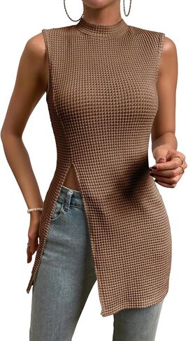 Floerns Women's Casual Sleeveless Mock Neck Split Hem Tank Top in Kuwait