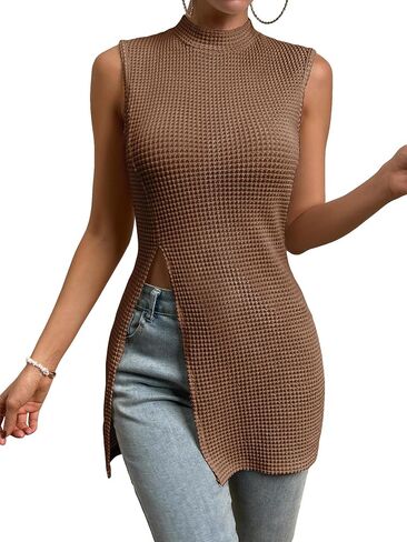 Floerns Women's Casual Sleeveless Mock Neck Split Hem Tank Top in Kuwait