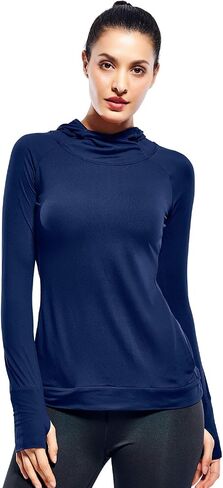 Zengjo Womens Lightweight Hoodie Pullover-Hooded Long Sleeve Running Yoga Workout Tops for Women-Cowl Neck&Thumbhole in Kuwait