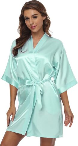 BeingYoung Womens Satin Kimono Robe V Neck Bridesmaid Bathrobe Wedding Party Lounging Short XS-XXL in Saudi Arabia