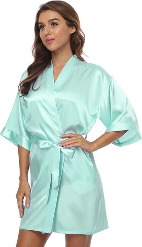 BeingYoung Womens Satin Kimono Robe V Neck Bridesmaid Bathrobe Wedding Party Lounging Short XS-XXL in Saudi Arabia