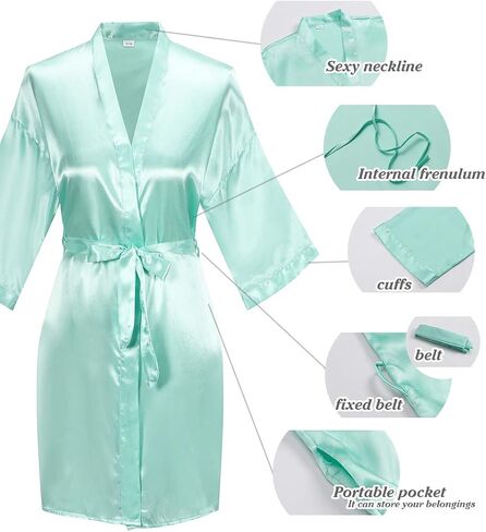 BeingYoung Womens Satin Kimono Robe V Neck Bridesmaid Bathrobe Wedding Party Lounging Short XS-XXL in Saudi Arabia