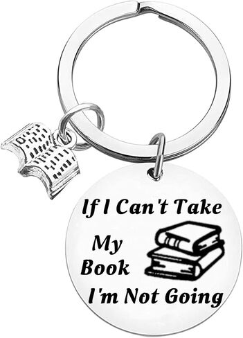 سلسلة مفاتيح لمحبي الكتب لنادي القراءة للقارئ والكتاب والمؤلفين If I Can't Take My Book I'm Not Going Keyring هدية امين المكتبة هدايا لمحبي الكتب للنساء والرجال في الكريسماس واعياد الميلاد, فضي in Saudi Arabia
