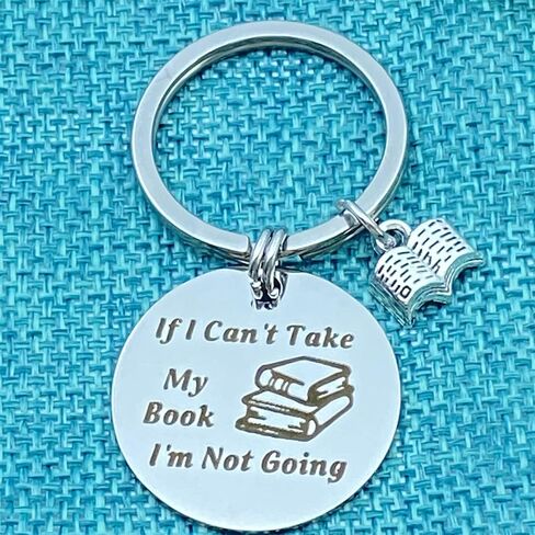 سلسلة مفاتيح لمحبي الكتب لنادي القراءة للقارئ والكتاب والمؤلفين If I Can't Take My Book I'm Not Going Keyring هدية امين المكتبة هدايا لمحبي الكتب للنساء والرجال في الكريسماس واعياد الميلاد, فضي in Saudi Arabia