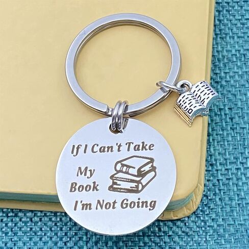 سلسلة مفاتيح لمحبي الكتب لنادي القراءة للقارئ والكتاب والمؤلفين If I Can't Take My Book I'm Not Going Keyring هدية امين المكتبة هدايا لمحبي الكتب للنساء والرجال في الكريسماس واعياد الميلاد, فضي in Saudi Arabia