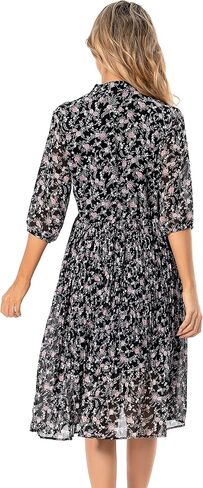 Shineflow Women's Short Sleeve V-Neck 3/4 Sleeve Button Up Chiffon Floral Pleated Midi Swing Dress with Belt in Kuwait