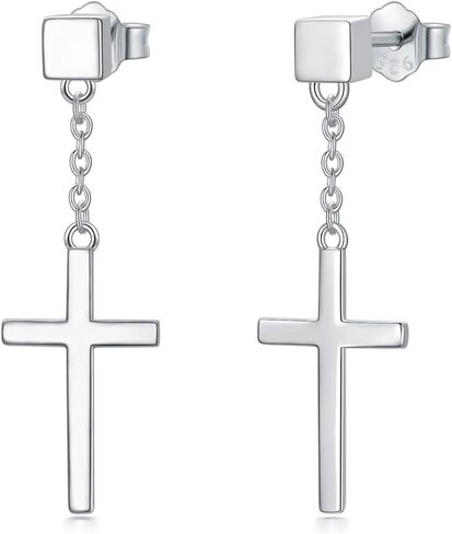 Cross Earrings Sterling Silver Cube Stud Earrings with Dangle Cross Gift for Men Women in Kuwait