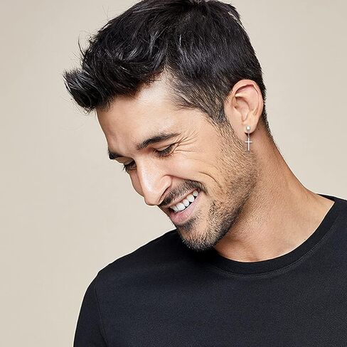 Cross Earrings Sterling Silver Cube Stud Earrings with Dangle Cross Gift for Men Women in Kuwait