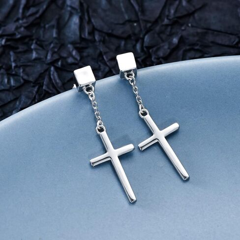 Cross Earrings Sterling Silver Cube Stud Earrings with Dangle Cross Gift for Men Women in Kuwait