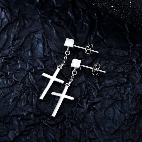 Cross Earrings Sterling Silver Cube Stud Earrings with Dangle Cross Gift for Men Women in Kuwait