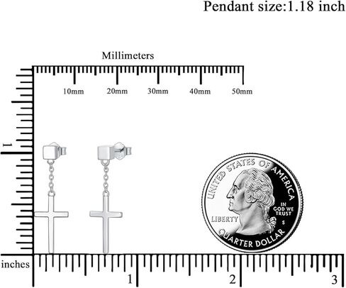Cross Earrings Sterling Silver Cube Stud Earrings with Dangle Cross Gift for Men Women in Kuwait