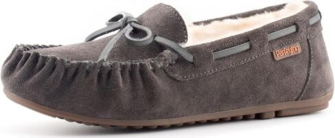 Parfeying Women's Sheepskin Moccasins Cow Suede Memory Foam Slippers Indoor Outdoor Shearling Winter Shoes in Kuwait