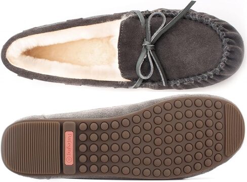 Parfeying Women's Sheepskin Moccasins Cow Suede Memory Foam Slippers Indoor Outdoor Shearling Winter Shoes in Kuwait