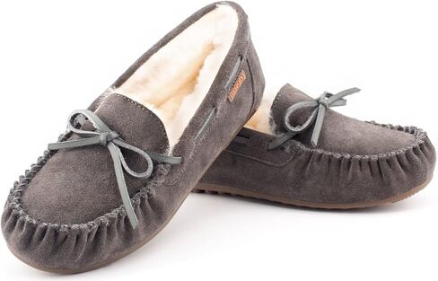 Parfeying Women's Sheepskin Moccasins Cow Suede Memory Foam Slippers Indoor Outdoor Shearling Winter Shoes in Kuwait