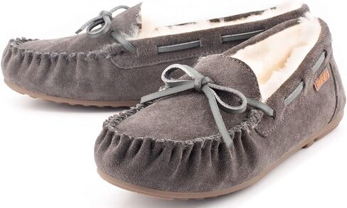 Parfeying Women's Sheepskin Moccasins Cow Suede Memory Foam Slippers Indoor Outdoor Shearling Winter Shoes in Kuwait