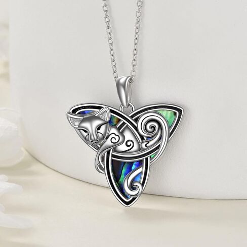 POPLYKE Celtic Cat Necklace/Cat Urn Necklace for Women Sterling Silver Triquetra Celtic Trinity Knot Necklace for Girls Halloween Jewelry Gifts in Kuwait