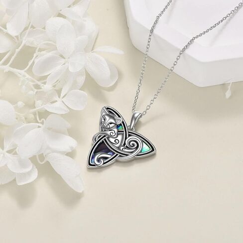 POPLYKE Celtic Cat Necklace/Cat Urn Necklace for Women Sterling Silver Triquetra Celtic Trinity Knot Necklace for Girls Halloween Jewelry Gifts in Kuwait