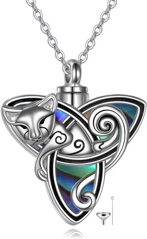 POPLYKE Celtic Cat Necklace/Cat Urn Necklace for Women Sterling Silver Triquetra Celtic Trinity Knot Necklace for Girls Halloween Jewelry Gifts in Kuwait