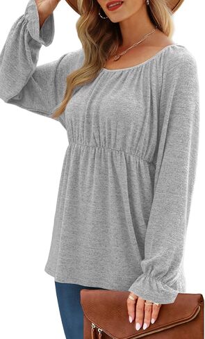 Dofaoo Womens Flounce Long Sleeve Tunic Tops Square Neck Babydoll Peplum Tops in Kuwait