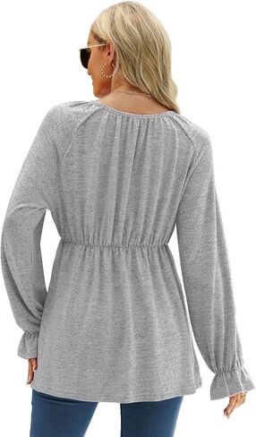 Dofaoo Womens Flounce Long Sleeve Tunic Tops Square Neck Babydoll Peplum Tops in Kuwait