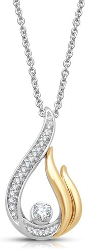 Jewelili الاسترليني الفضة و 10 كيلو الذهب الأصفر 1/10 Cttw الذهب الأبيض الطبيعي جولة الماس قلادة على شكل دمعة 18 بوصة سلسلة كابل, معدن, ألماس in Saudi Arabia