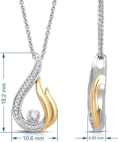 Jewelili الاسترليني الفضة و 10 كيلو الذهب الأصفر 1/10 Cttw الذهب الأبيض الطبيعي جولة الماس قلادة على شكل دمعة 18 بوصة سلسلة كابل, معدن, ألماس in Saudi Arabia