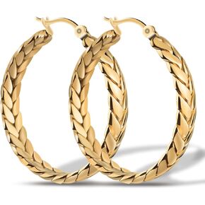 أقراط Deliyer الذهبية الكبيرة للنساء، حلقات ذهبية سميكة واسعة 18 قيراط مطلية بالذهب لا تسبب الحساسية أو 35 مم أقراط ذهبية مكتنزة للنساء هدية in Kuwait