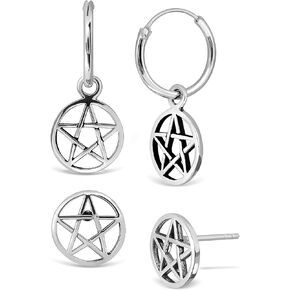 Adeley الفضة الاسترليني 2 أزواج أقراط هوب الخماسي وأقراط الخماسي، أقراط ساحرة، أقراط غير متماثلة، أقراط ساحرة، أقراط هوب القوطي، مجوهرات ساحرة للنساء، مجوهرات الويكا in Kuwait