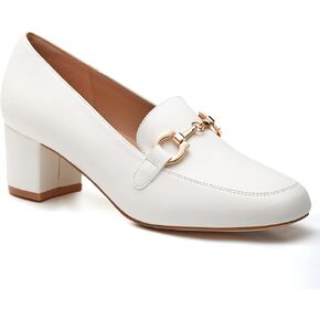 Women's Low Block Heel Pumps Slip On Chain Chunky Heel Closed Square Toe Comfortable Patent Leather Loafers Casual Dressy Business Office Work Shoes