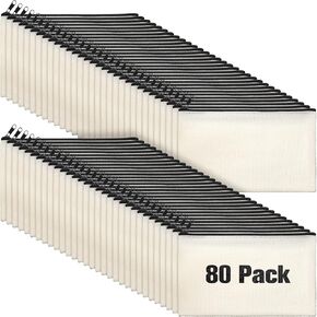 80 Pack Canvas Zipper Makeup Bags Bulk Pencil Pouches Blank DIY Craft Canvas Cosmetic Bag Pouch with Zipper for Makeup Cosmetic Toiletry Stationary Storage (Black)