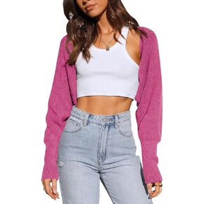 Pink Queen Women's 2023 Fall Cardigan Sweaters Open Front Batwing Long Sleeve Ribbed Knit Cropped Bolero Shrugs in Saudi Arabia