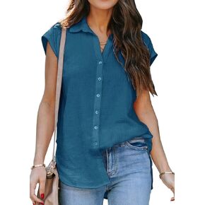 ZC&GF Women's V Neck Short Sleeve Button Down Shirts Casual Chiffon Blouses Tops