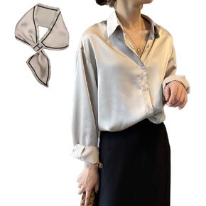 Pantete Womens Satin Silk Button Down Shirt Long Sleeve Casual Office Blouse Top Breathable & Silky in Kuwait