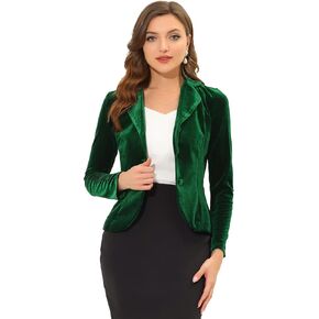Allegra K Women's Suit Jacket Notched Lapel Long Sleeve Office Business Button Velvet Blazer X-Large Dark Green