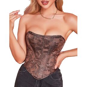 Moessa Women's Satin Corset Top Sexy Backless Strapless Sweetheart Neck Bustier Boned Bodyshaper Party Crop Top