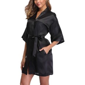 ANDOLLY Women's Short Satin Robe Kimono Bride Bridesmaid Bathrobe Getting Ready Robe Soft Sleepwear
