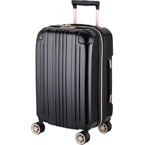 LEGEND WALKER Zipper type Hardside compact size Luggage with TSA Lock + Double-wheeled Spinners, Stand with hook, Carry-On suitcase, 21 inch, Black, 5122-48-BK