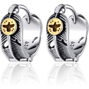 أقراط ZTISEEM من الفولاذ المقاوم للصدأ، أقراط دائرية من الريش العتيق للرجال والنساء (B) in Kuwait