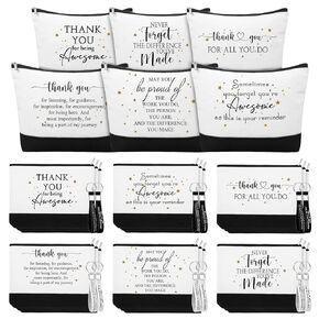 Sanwuta 48 Pieces Christmas Halloween Thank Gifts Employee Appreciation Nurse Bulk Set 24 Makeup Bags Canvas Bags with 24 Thank You for Being Awesome Sign Keychains for Women Men Coworker Gift
