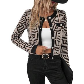 SweatyRocks Women's Elegant Button Down Soft Knit Cardigan Cropped Sweaters Jacket with Pockets