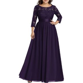 Ever-Pretty Women's Plus Size A-Line 3/4 Lace Sleeves Chiffon Long Formal Evening Party Maxi Dress 7412PZ in Saudi Arabia