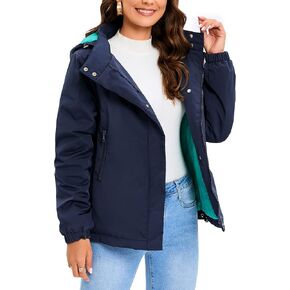 MeeuwStad Women's Casual Jacket Quilted Lined Removable Hood Coat Zip Up Snap Buttons Lightweight Warm Outwear