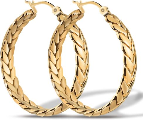 أقراط Deliyer الذهبية الكبيرة للنساء، حلقات ذهبية سميكة واسعة 18 قيراط مطلية بالذهب لا تسبب الحساسية أو 35 مم أقراط ذهبية مكتنزة للنساء هدية in Kuwait