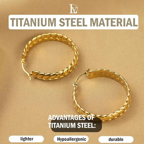 أقراط Deliyer الذهبية الكبيرة للنساء، حلقات ذهبية سميكة واسعة 18 قيراط مطلية بالذهب لا تسبب الحساسية أو 35 مم أقراط ذهبية مكتنزة للنساء هدية in Kuwait