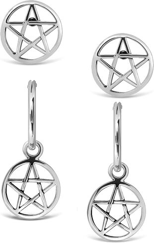 Adeley الفضة الاسترليني 2 أزواج أقراط هوب الخماسي وأقراط الخماسي، أقراط ساحرة، أقراط غير متماثلة، أقراط ساحرة، أقراط هوب القوطي، مجوهرات ساحرة للنساء، مجوهرات الويكا in Kuwait