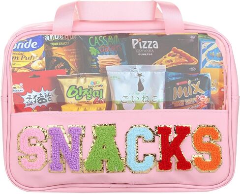 Chenille Letter Clear PVC And PU leather Large Travel Cosmetic Toiletry Storage Bag Waterproof Makeup Tote Bag Organizer Bag for Women(MAMA-Pink) in Kuwait