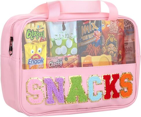 Chenille Letter Clear PVC And PU leather Large Travel Cosmetic Toiletry Storage Bag Waterproof Makeup Tote Bag Organizer Bag for Women(MAMA-Pink) in Kuwait