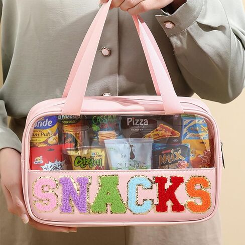 Chenille Letter Clear PVC And PU leather Large Travel Cosmetic Toiletry Storage Bag Waterproof Makeup Tote Bag Organizer Bag for Women(MAMA-Pink) in Kuwait