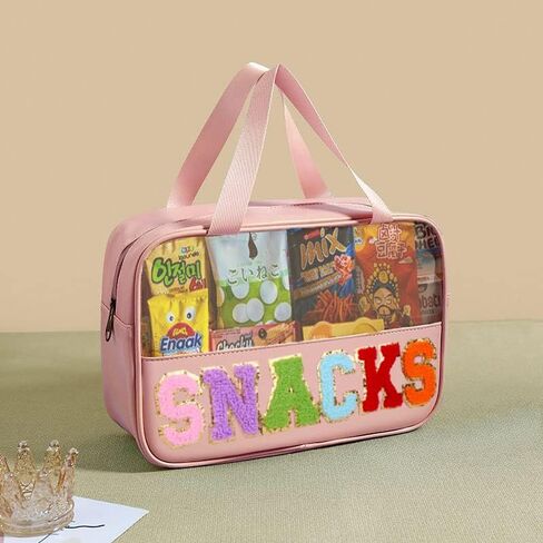 Chenille Letter Clear PVC And PU leather Large Travel Cosmetic Toiletry Storage Bag Waterproof Makeup Tote Bag Organizer Bag for Women(MAMA-Pink) in Kuwait